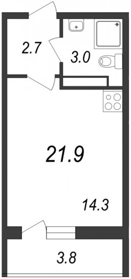 Студия 21.9 м²