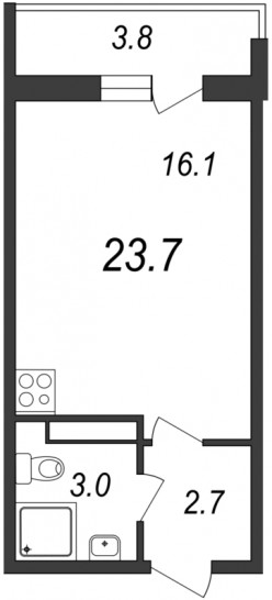 Студия 23.7 м²