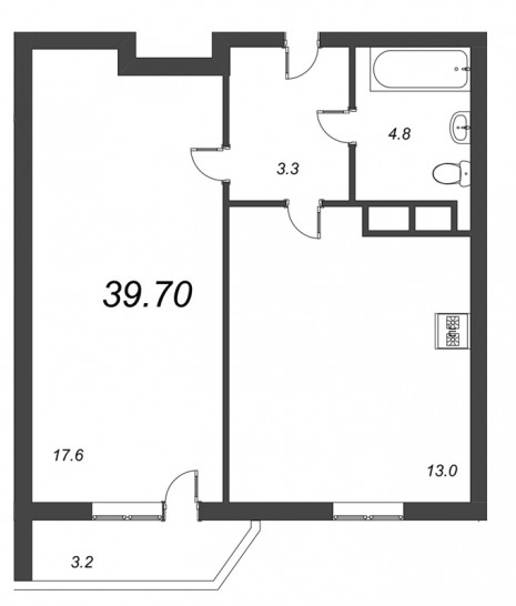 Однокомнатная квартира 39.7 м²