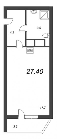 Студия 27.4 м²
