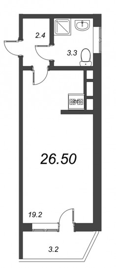 Студия 26.5 м²