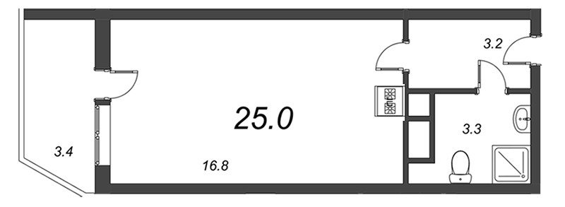 Студия 25 м²