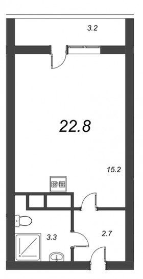 Студия 22.8 м²