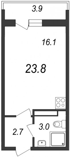 Студия 23.7 м²