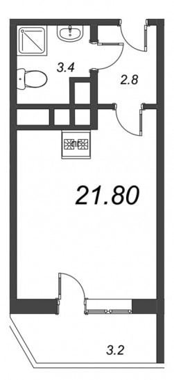 Студия 21.9 м²