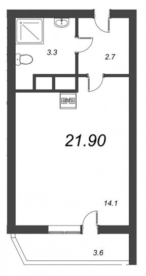 Студия 22 м²
