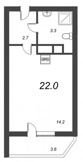 Студия 22 м²