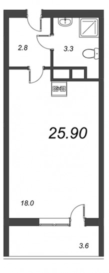 Студия 25.9 м²