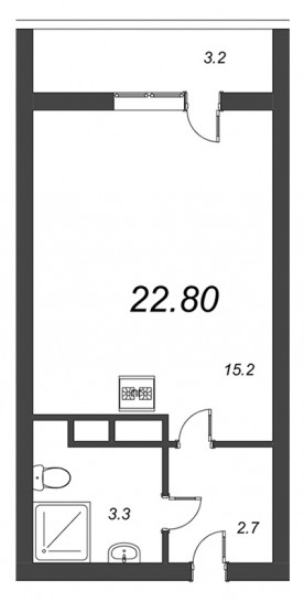 Студия 22.8 м²