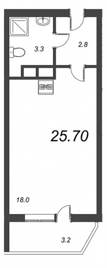 Студия 25.7 м²