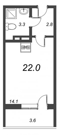 Студия 22 м²